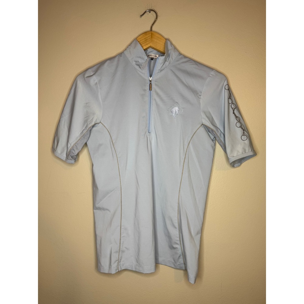 Arista Equestrian Sun Shirt Womens XS Ice Blue Short Sleeve 1/4‎ Zip Horse Logo